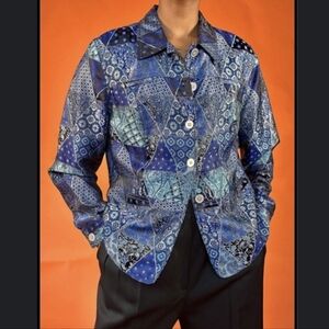 Coldwater Creek XLP Patchwork Jacket Shirt Button Blazer Vintage 90s Boho Hippie